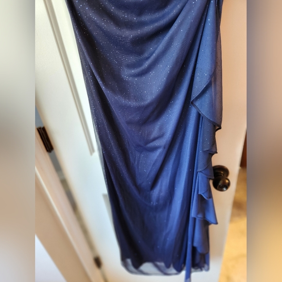 Navy Sparkle Halter Evening Dress - Picture 6 of 8